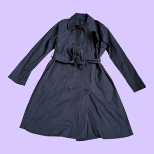 Quince Crepe Trench Coat Women's Large Black Belted Button Front Minimal Outdoor